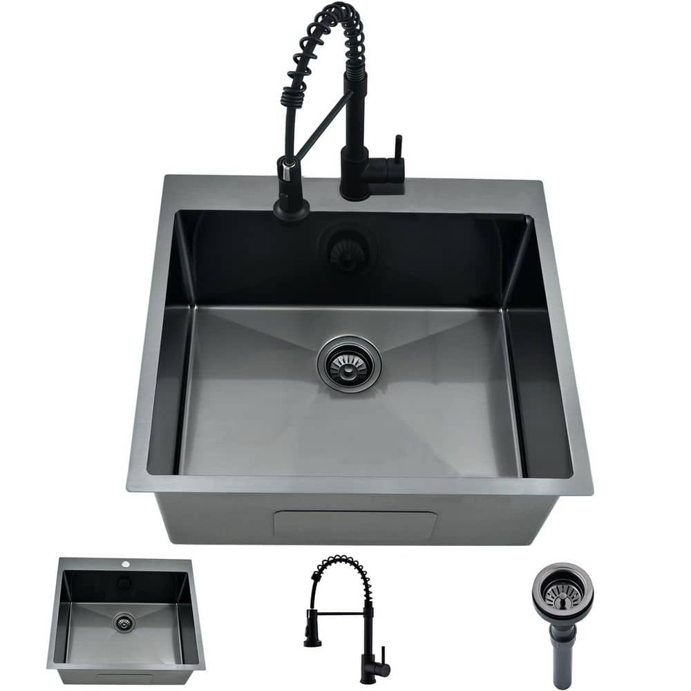 22 in. D x 25 in. W Drop in Utility Sink in Black with Faucet, 16 Gauge Stainless Steel Laundry Sink price history on PriceWatchPro