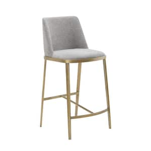 26 in. Gray and Gold Low Back Metal Frame Bar Stool with Fabric Seat