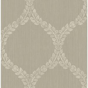 Oval Damask Soft Brown and Beige Paper Non Pasted Strippable Wallpaper Roll (Cover 56.05 sq. ft.)