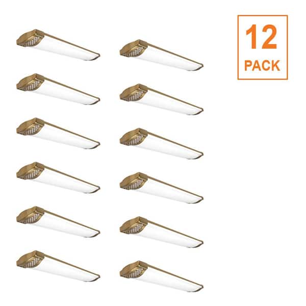 12-Pack 4 ft. Matte Gold Honeycomb End Caps 5250LM 75W LED Flush Mount Ceiling Light Adjustable CCT and Night Light