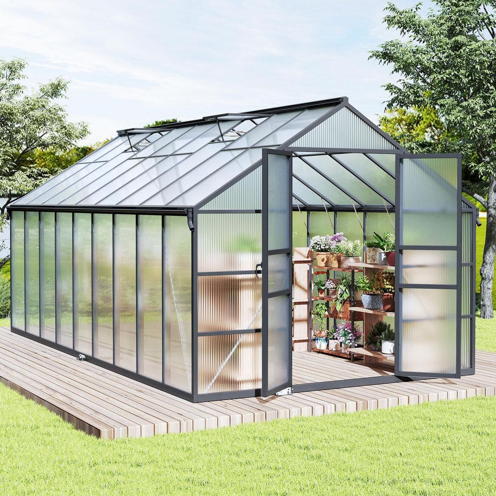 Epicpoplar 10 ft. W x 18 ft. D Polycarbonate Greenhouse with Roof