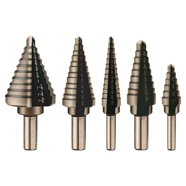 Titanium-Plated High Speed Steel Step Drill Bit Set (5-Piece) with Case