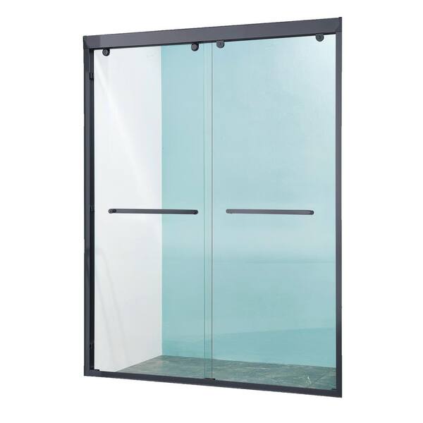 60 in. W x 76 in. H Sliding Framed Shower Door in Matte Black Finish