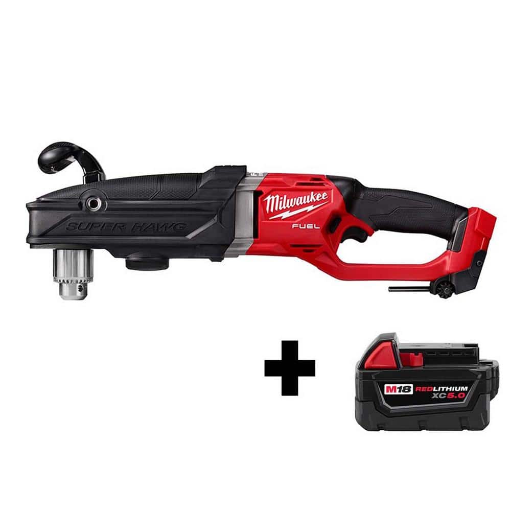 Milwaukee M18 FUEL 18-Volt Lithium-Ion Brushless Cordless GEN 2 Super Hawg 1/2 in. Right Angle Drill W/ M18 5.0 Ah Battery -  2809-20-4