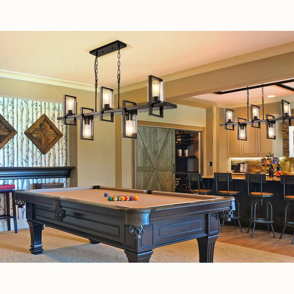Modern Black Metal 5-Light Rectangular Island Chandelier