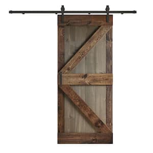 K Series 36 in. x 84 in. Smoky Gray Kona Coffee Knotty Pine Wood Sliding Barn Door with Hardware Kit