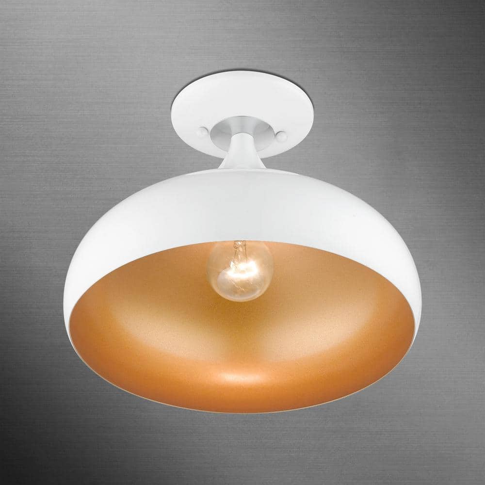 Shiny White and Gold Aluminum Teardrop Semi-Flush Mount Light