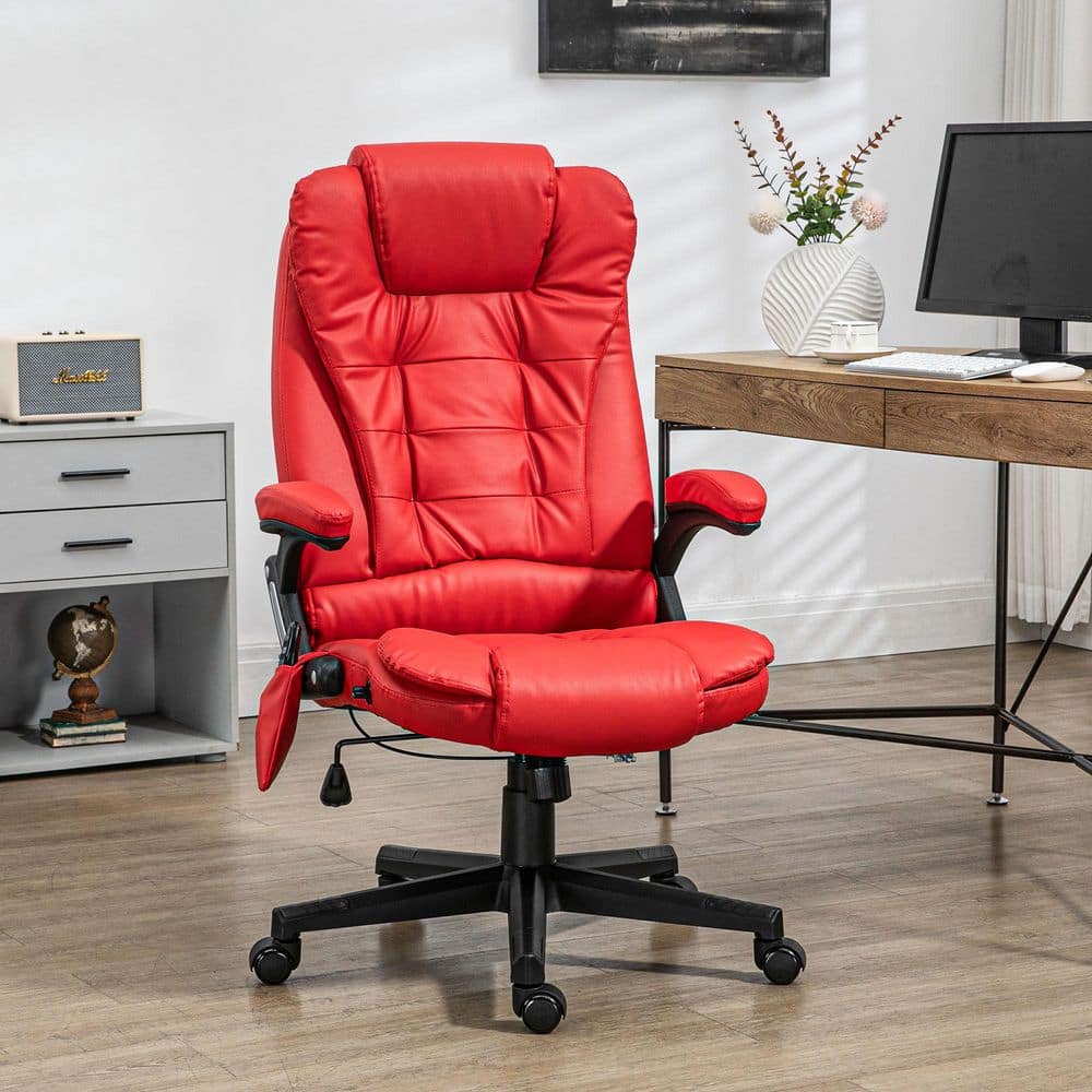 Leather High Back Ergonomic Executive Chair in Red with Arms