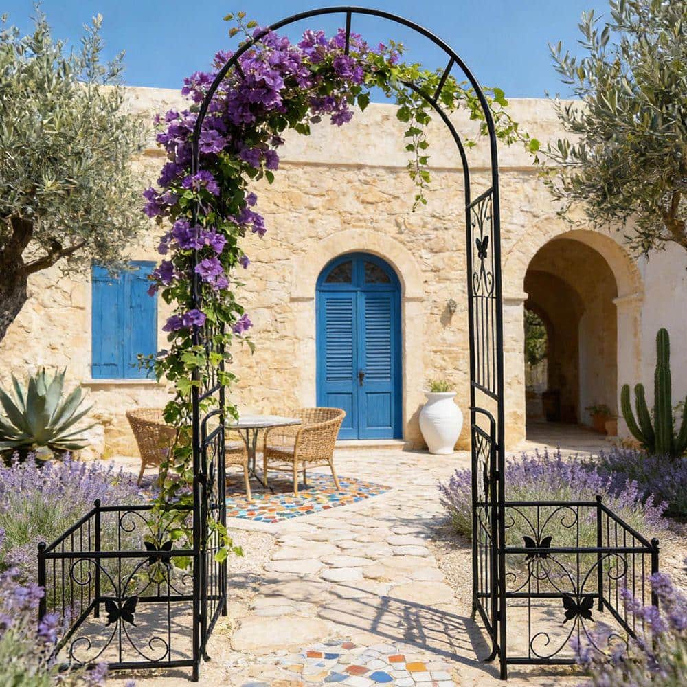 Coporesell 86.6 in. Black Metal Garden Trellis Climbing Plants Support ...