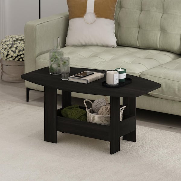 Furinno Simple 35.43 in. Espresso Rectangle Wood Coffee Table with Storage Compartment