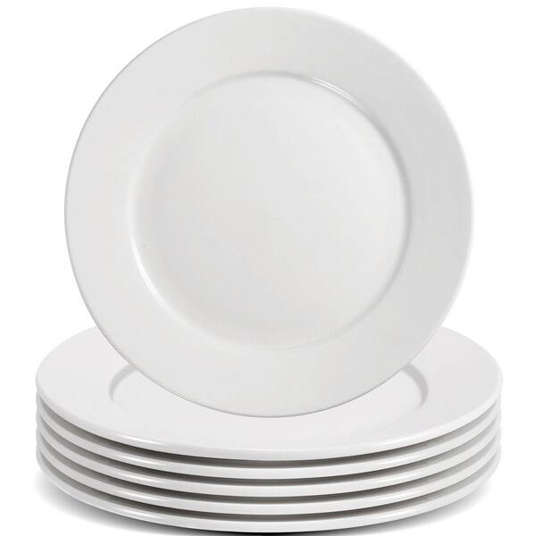 8 in. White Porcelain Dessert and Salad Plates, 6-Pack Microwave and Dishwasher Safe Ceramic Appetizer