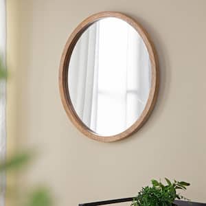 20 in. W x 20 in. H Simple Round Wooden Framed Wall Bathroom Vanity Mirror in Light Brown