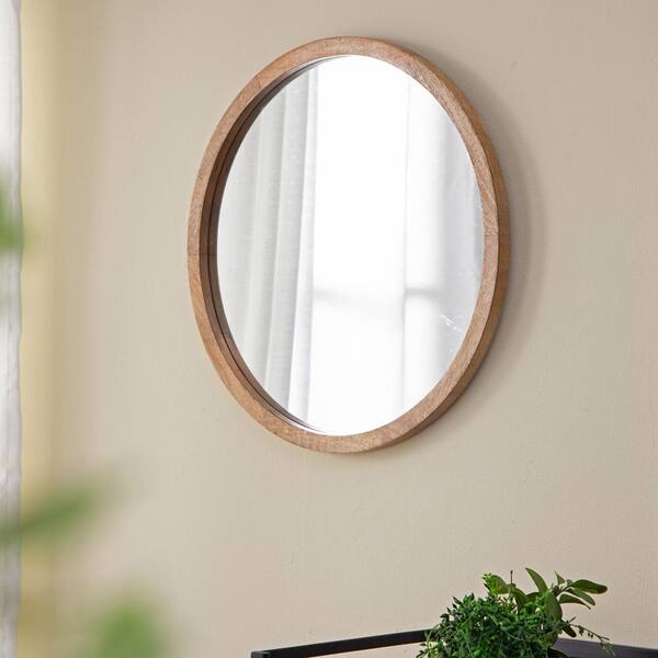 FAMYYT 20 in. W x 20 in. H Simple Round Wooden Framed Wall Bathroom ...