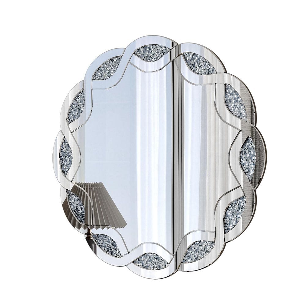 31.5 in. W x 31.5 in. H Round Silver Crush Diamond Wall Mirror