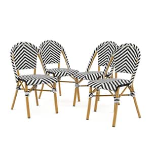 Elgine Black and Natural Tone Aluminum Outdoor Dining Chair (Set of 4)