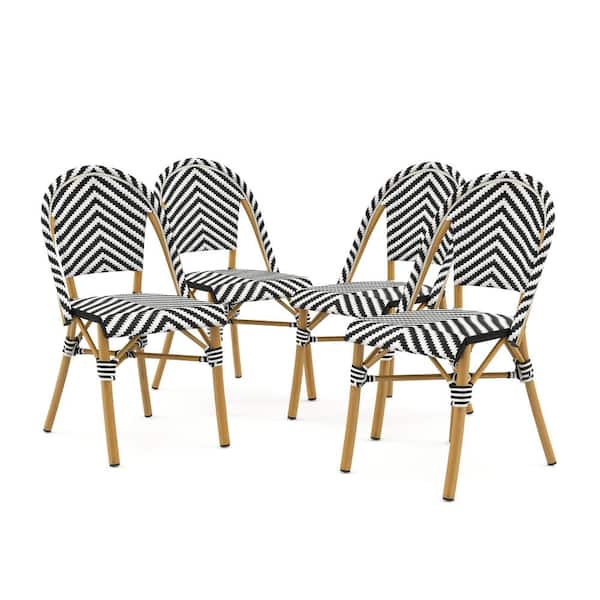 Furniture of America Elgine Black and Natural Tone Aluminum Outdoor Dining Chair (Set of 4)
