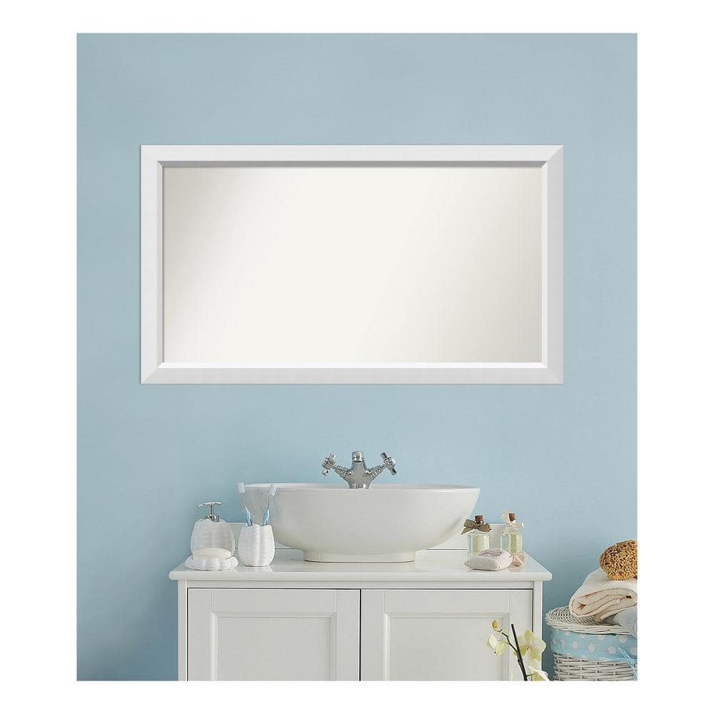 Blanco White 46.25 in. x 26.25 in. Custom Non-Beveled Wood Framed Bathroom 