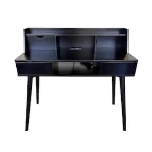 39 in. Acacia Wood Laptop Desk with Charging Station in Black Matte Finish