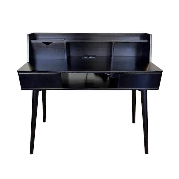 Unbranded 39 in. Acacia Wood Laptop Desk with Charging Station in Black Matte Finish