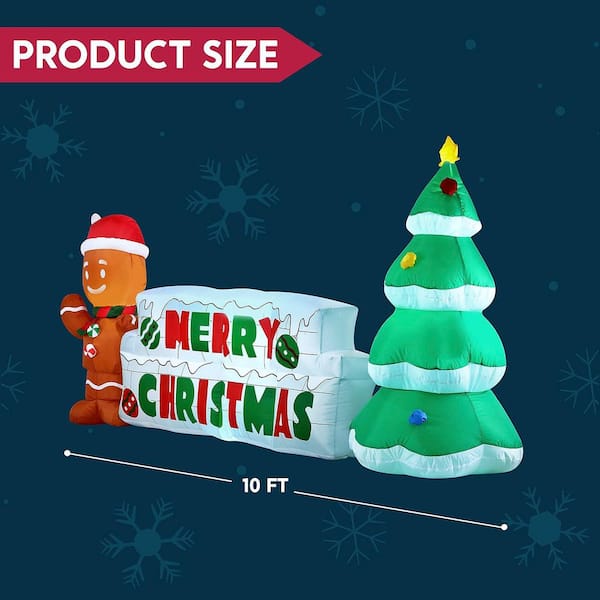 4 ft. H Christmas Inflatable Gingerbread Man and Christmas Tree, Holiday Outdoor Decoration with Build-in LEDs Blow Up