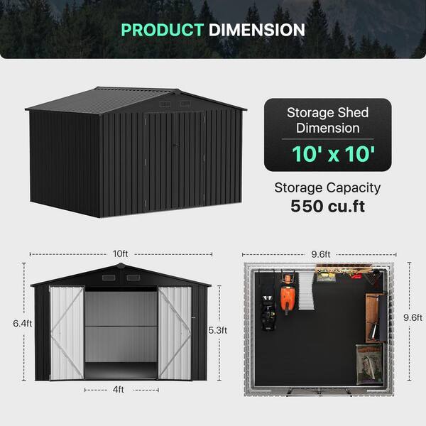 Sizzim 10 ft. W x 10 ft. D Storage Metal Shed with Double Sizzim 10 ft. W x 10 ft. D Storage Metal Shed with Double