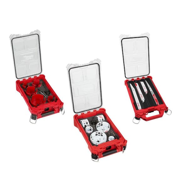 PACKOUT BIG HAWG Hole Saw Kit (9-Piece), PACKOUT Bi-metal Hole Saw Set (10-Piece), PACKOUT SAWZALL Blade Set (15-Pack)