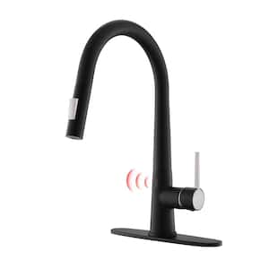 Single Handle Touchless Pull Down Sprayer Kitchen Faucet with Deckplate in Matte Black
