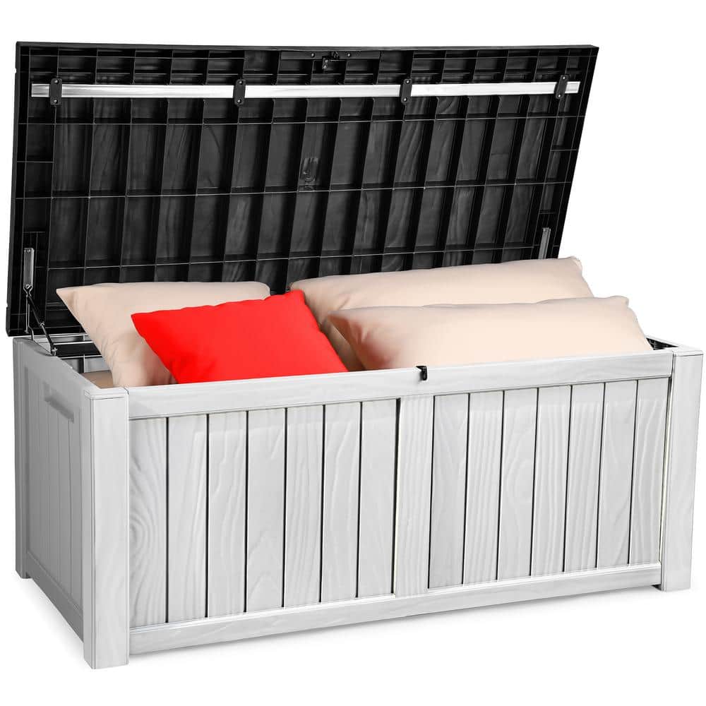 120 Gal. Outdoor Patio Deck Box, Large Weatherproof Resin Storage Box, White