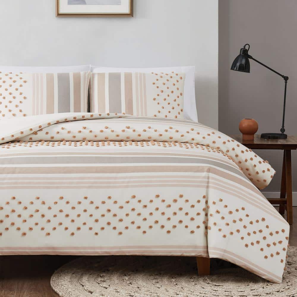 Neutral Tufted Texture Full/Queen Duvet Cover Set with Shams