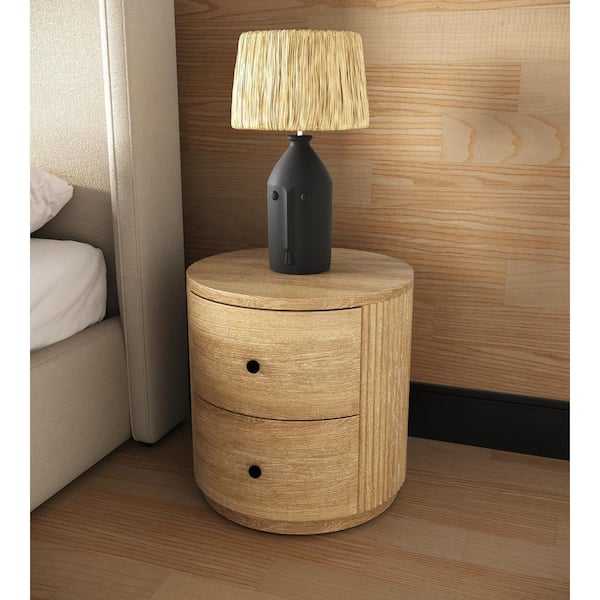 Jacobson Modern Natural Acacia 2 Drawers 21.7 in. W Nightstand