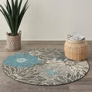 Passion Charcoal/Blue 5 ft. x 5 ft. Floral Contemporary Round Rug