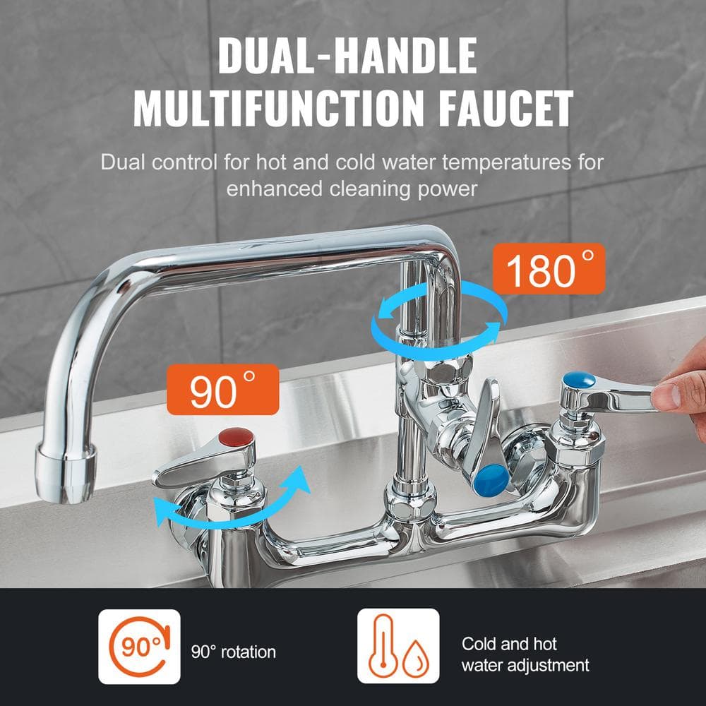 Brass Wall-Mounted Kitchen Faucet with Pull-out Spray
