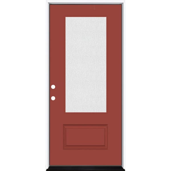 Steves & Sons Legacy 36 in. x 80 in. 3/4 Lite Rain Glass RHIS Morocco Red Finish Fiberglass Prehung Front Door