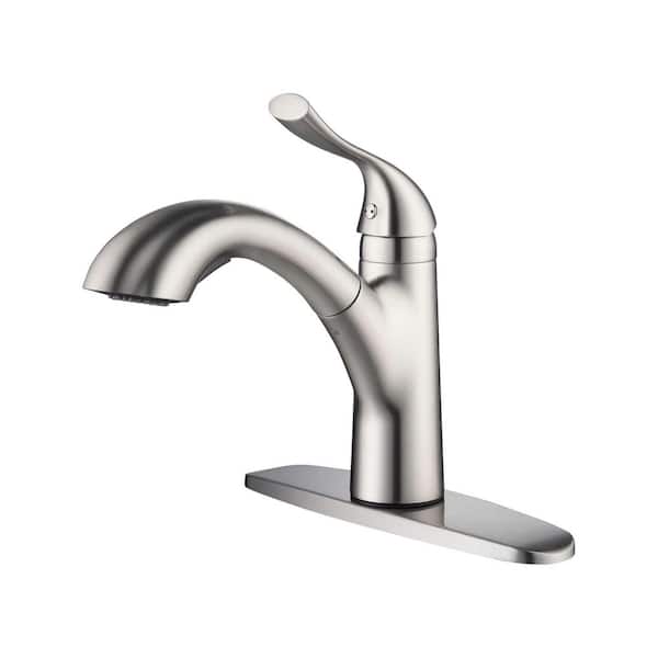 KIBI 10 in. H Single Hole 1.8 GPM Pull Down Sprayer Kitchen Faucet with 360° Spout Swivel in Brushed Nickel