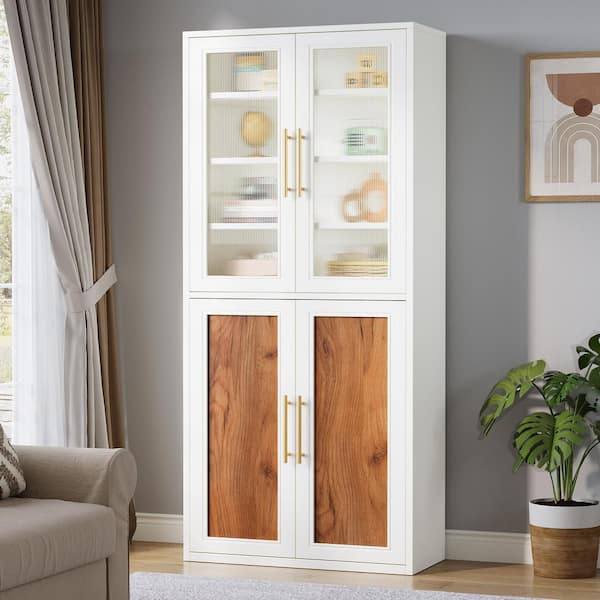 TRIBESIGNS WAY TO ORIGIN Frailey 69 in. Tall White Engineered Wood 8-Shelf Bookcase with Doors, Bookshelf Storage Cabinet with Adjustable Shelves