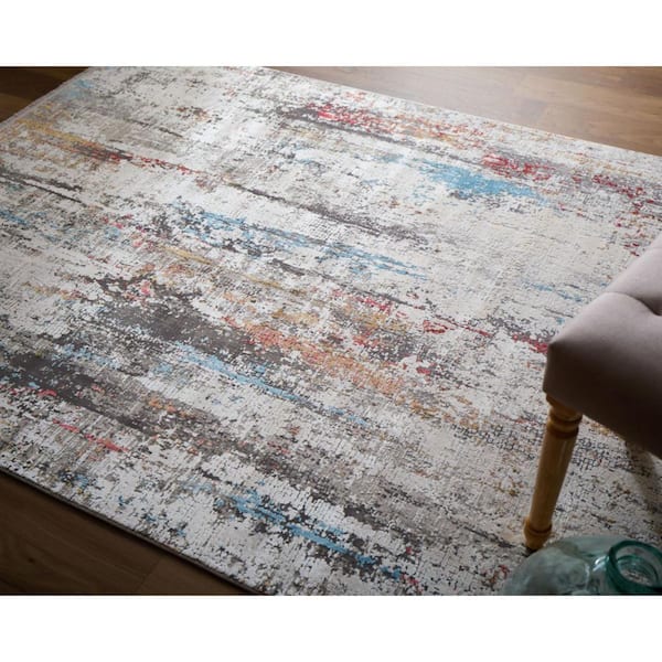 12 ft. x 15 ft. Gray, Blue, Red Abstract Area Rug