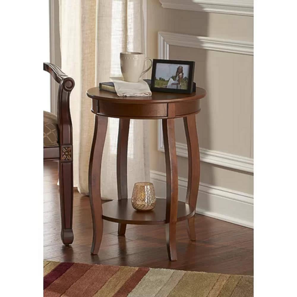 Elegant Walnut Solid Wood Round Side Table with Stylish Legs