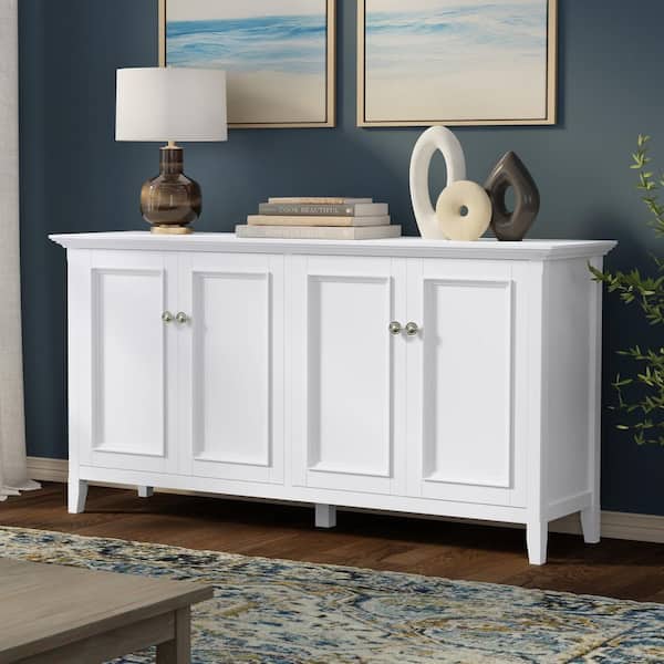 Amherst 66 in. Wide Solid Wood 4-Door Storage Cabinet in White