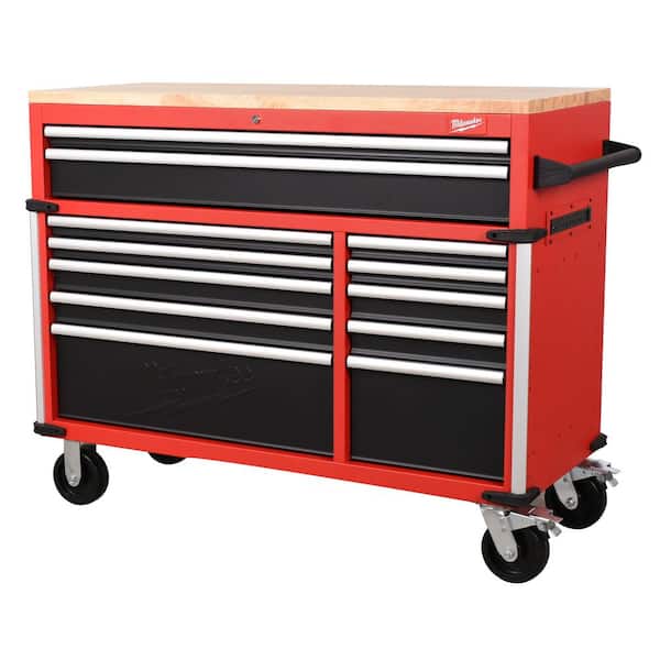 High Capacity 52 in. W x 22.1 in. D 12-Drawer Mobile Workbench Cabinet with Solid Wood Top