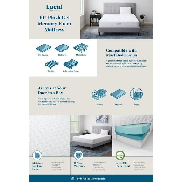 Lucid 10 inch plush on sale memory foam mattress