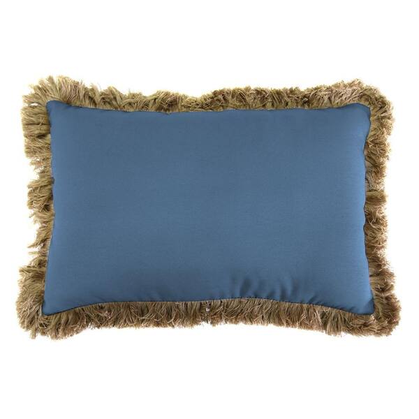 Jordan Manufacturing Sunbrella 9 in. x 22 in. Canvas Sapphire Blue Lumbar Outdoor Pillow with Heather Beige Fringe