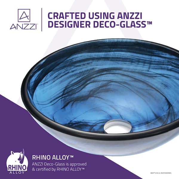ANZZI - Thalu Series 17 in. Bathroom Vessel Sink with Scratch-Tough and Stain-Resistant Surface in Sapphire Wisp Glass