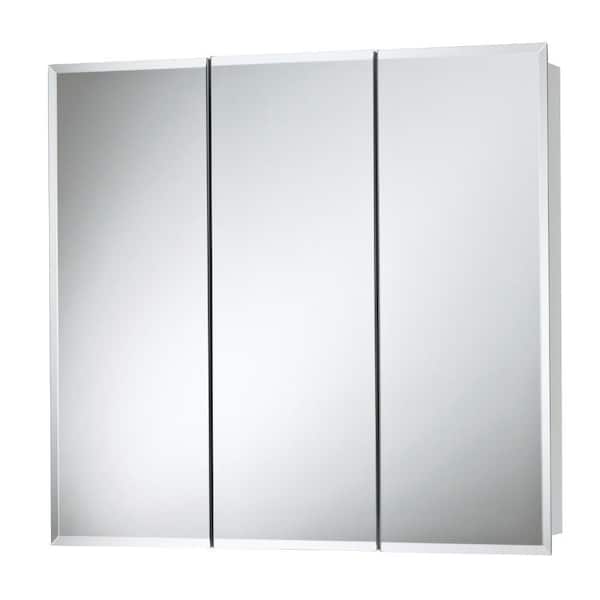 JENSEN Horizon 48 in. W x 28.25 in. H Large Rectangular White Steel Surface-Mount Medicine Cabinet with Triview Mirrors
