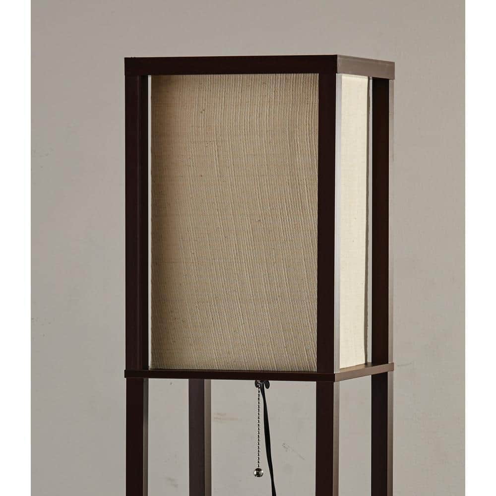 Wright 17'' Walnut Wood Veneer Shelf Floor Lamp with Natural Shade