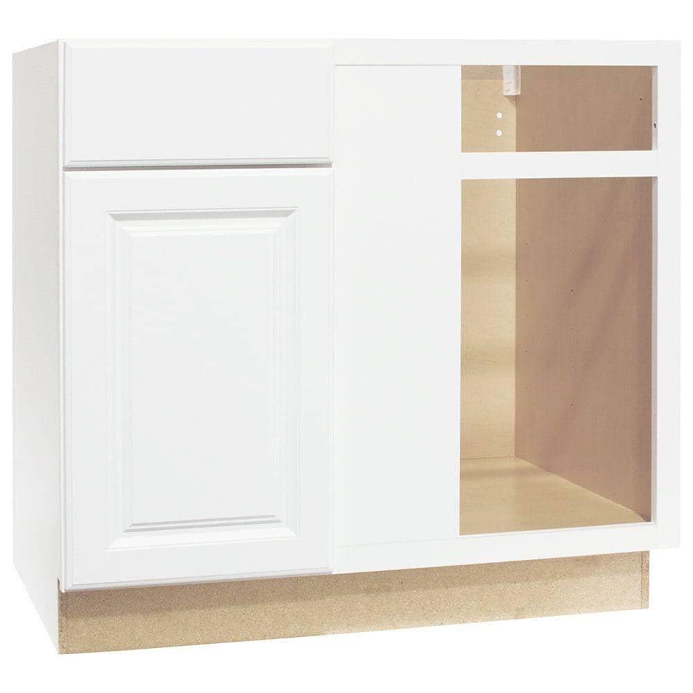 Hampton 36 in. W x 24 in. D x 34.5 in. H Assembled Blind Base Kitchen Cabinet in Satin White for Left or Right Corner -  Hampton Bay, KBBC45-SW