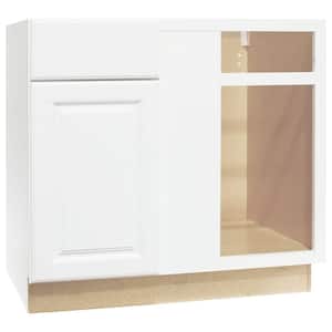 Hampton 36 in. W x 24 in. D x 34.5 in. H Assembled Blind Base Kitchen Cabinet in Satin White for Left or Right Corner
