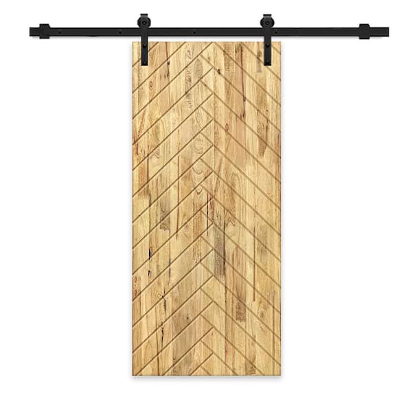 CALHOME 30 in. x 96 in. Weather Oak Stained Pine Wood Modern Interior Sliding Barn Door with Hardware Kit