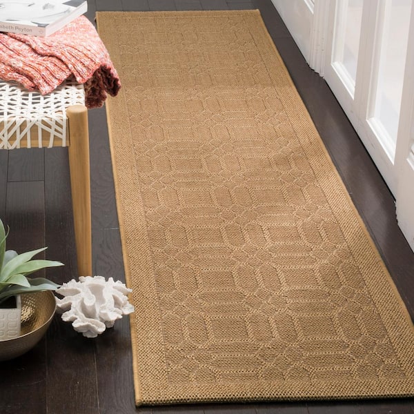 Palm Beach 2 ft. x 12 ft. Maize Border Geometric Runner Rug