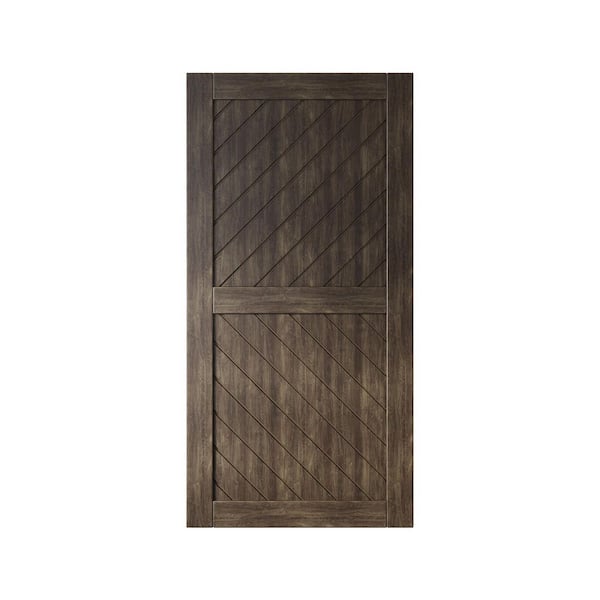 HOMACER XT3 40 in. x 80 in. C-Panel Solid Core Ebony Slanted Stripe Design Pine Wood Interior Sliding Barn Door Slab