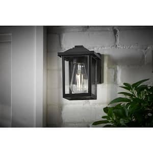 1-Light 7 in. Black Hardwired Classic Outdoor Wall Lantern Sconce Light with Clear Glass